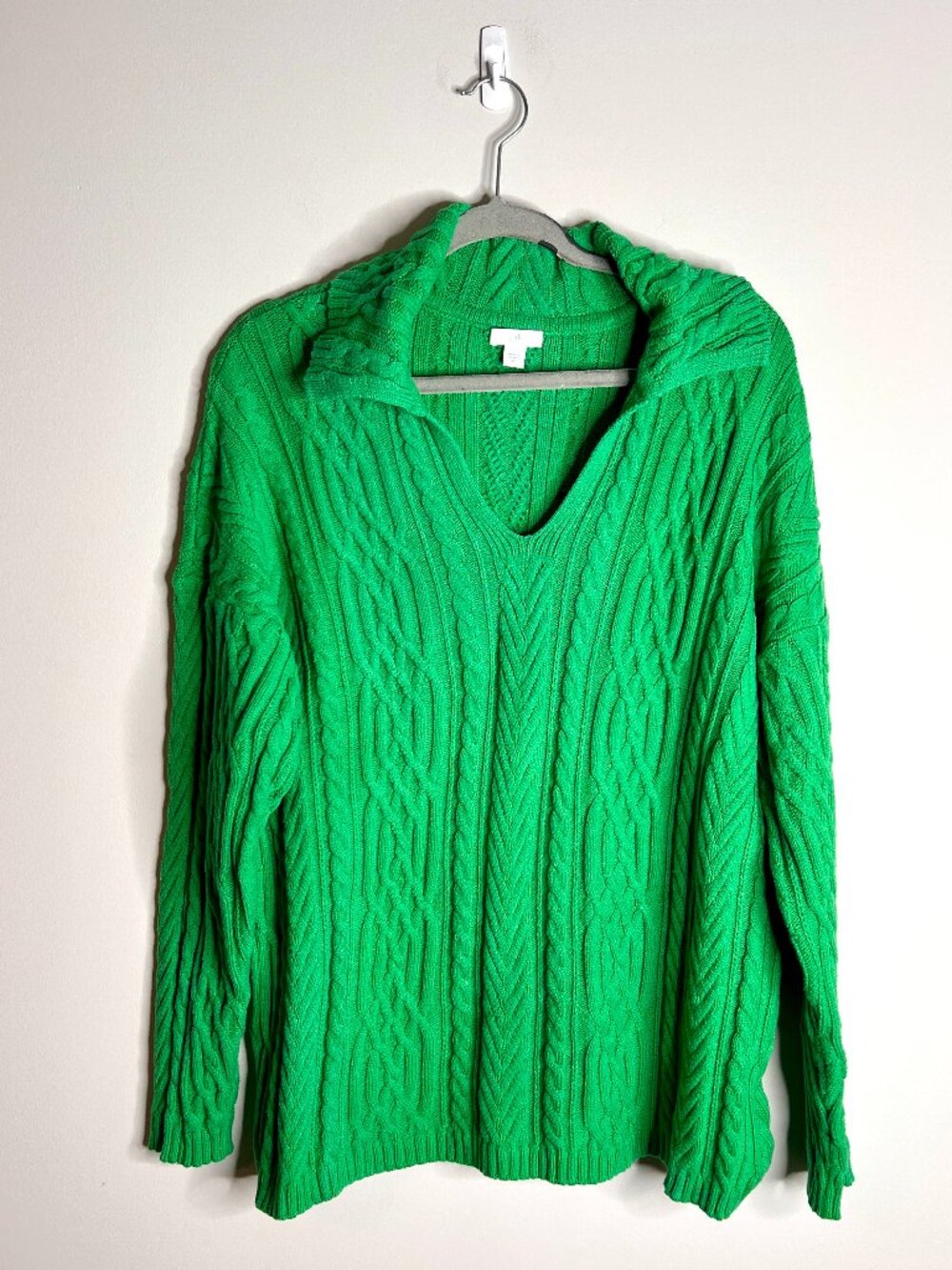 J. Jill Kelly Green Cable-Knit Collared Pullover Sweater Preppy Spring Plus 2X